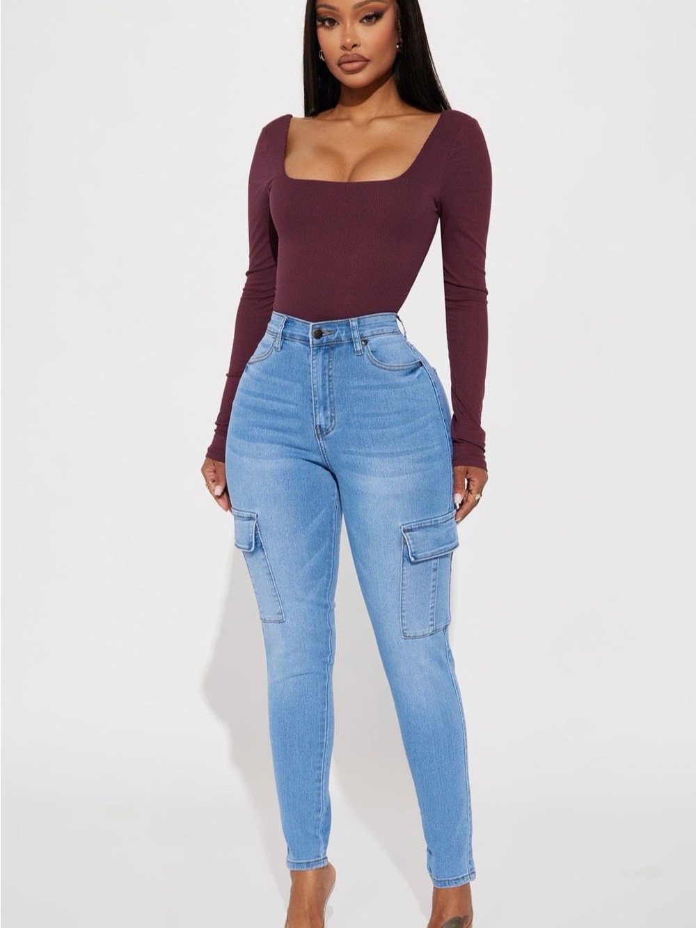 Fashion Nova Light Blue Skinny Cargo Jeans